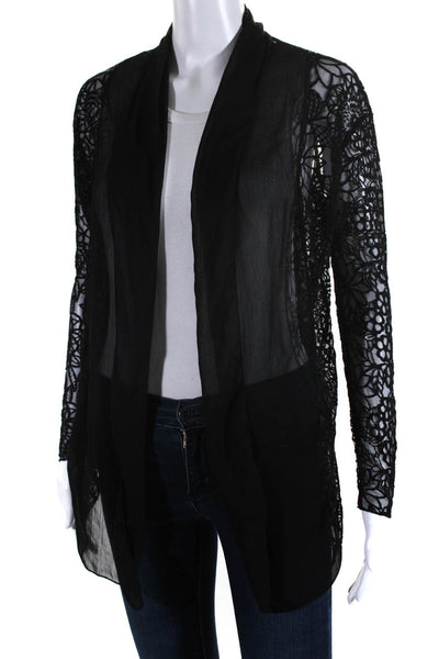 Aquavita Womens Embroidered Floral Mesh Chiffon Cardigan Black One Size