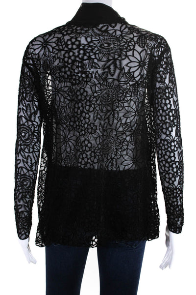 Aquavita Womens Embroidered Floral Mesh Chiffon Cardigan Black One Size