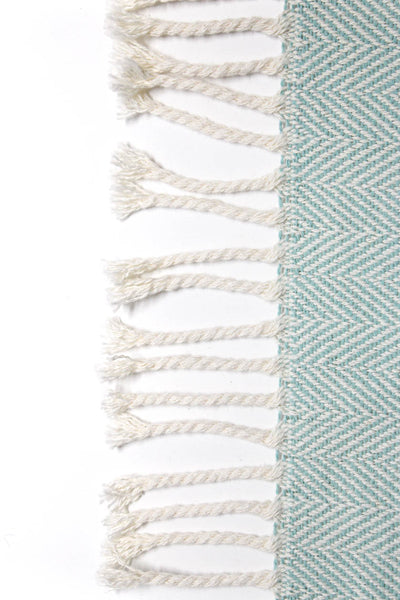 SFERRA Womens Cotton Knit Herringbone Fringe Hem Light Blue Beige Throw Blanket