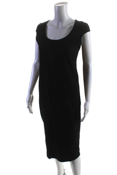 Monrow Womens Scoop Neck Cap Sleeve Jersey Midi Sheath Dress Black Size Small