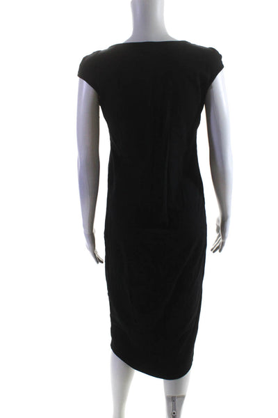 Monrow Womens Scoop Neck Cap Sleeve Jersey Midi Sheath Dress Black Size Small