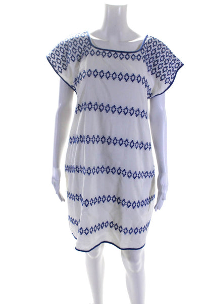 J. Marie Women's Sleeveless Geometric Print Scoop Neck Shift Dress White Size M