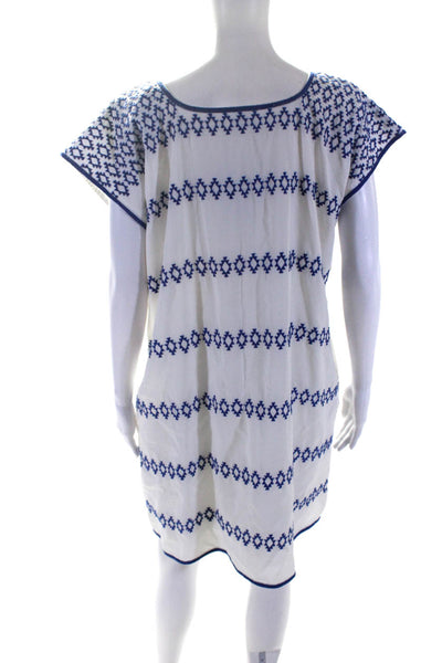 J. Marie Women's Sleeveless Geometric Print Scoop Neck Shift Dress White Size M