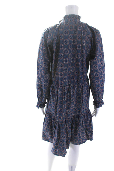 Roller Rabbit Women's Cotton Abstract Print Long Sleeve Shift Dress Blue Size S