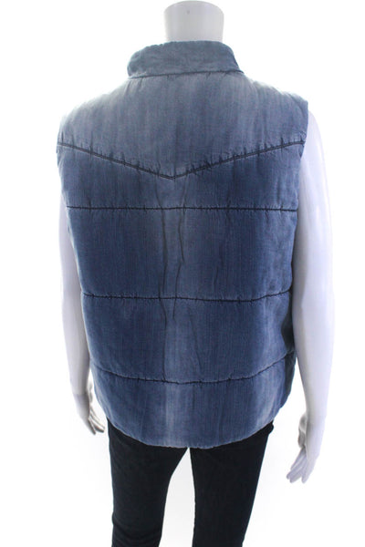Cloth & Stone Womens Zippered Snap Closure Sleeveless Puffer Vest Blue Size L