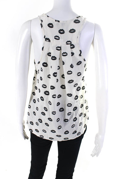 Joie Womens Scoop Neck Lips Printed Silk Tank Top White Black Size Extra Small