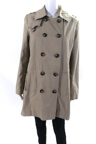 DKNY Womens Long Sleeve Double Breasted Hooded Coat Brown Cotton Size Medium