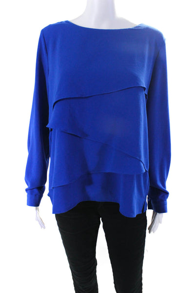 Vince Camuto Womens Long Sleeve Scoop Neck Tiered Shirt Blue Size Medium