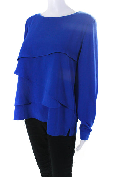 Vince Camuto Womens Long Sleeve Scoop Neck Tiered Shirt Blue Size Medium