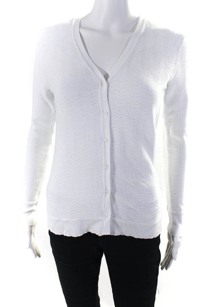 Ecru Womens Long Sleeve Button Front V Neck Cardigan Sweater White Size Small
