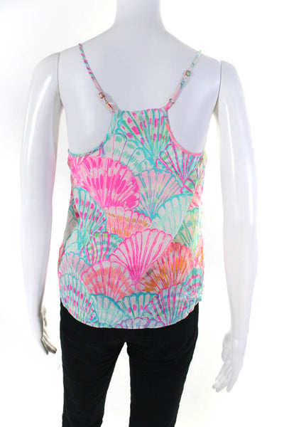 Lilly Pulitzer Womens Spaghetti Strap Clam Printed Silk Tank Top Pink Blue 2XS