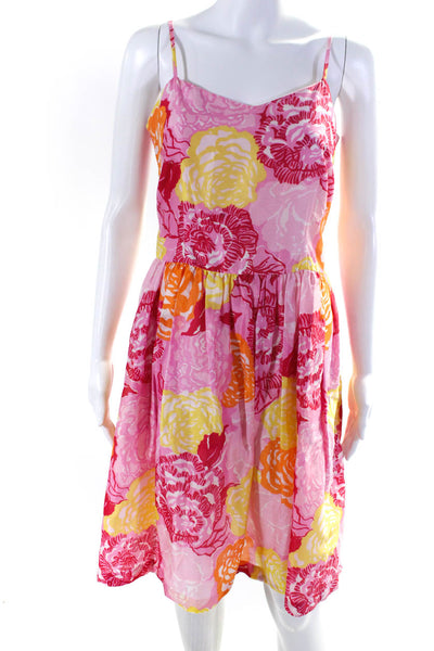 Lilly Pulitzer Womens Spaghetti Strap Floral Swing Dress Pink Yellow Size 2