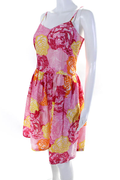 Lilly Pulitzer Womens Spaghetti Strap Floral Swing Dress Pink Yellow Size 2