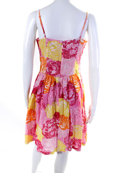 Lilly Pulitzer Womens Spaghetti Strap Floral Swing Dress Pink Yellow Size 2