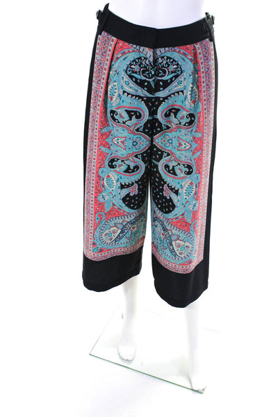 BCBGMAXAZRIA Womens Mid Rise Paisley Wide Leg Cropped Pants Black Blue Size 2XS