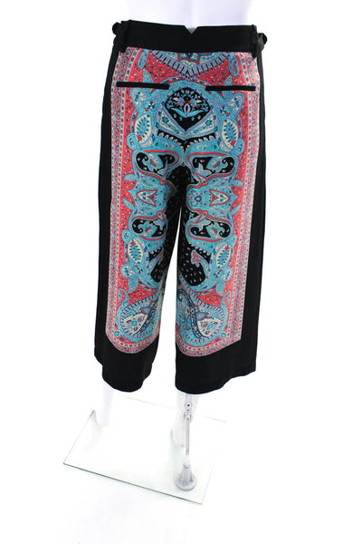 BCBGMAXAZRIA Womens Mid Rise Paisley Wide Leg Cropped Pants Black Blue Size 2XS