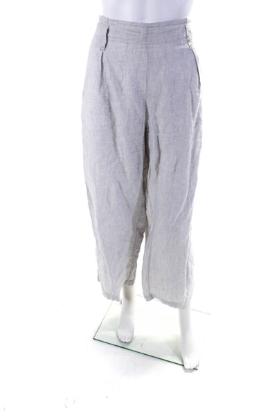 Nicole Miller Womens High Rise Wide Leg Linen Cropped Pants Gray Size Large