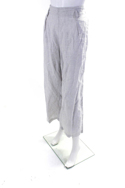 Nicole Miller Womens High Rise Wide Leg Linen Cropped Pants Gray Size Large