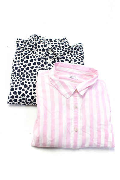 J Crew Womens Button Front Heart Striped Shirts White Pink Medium Large Lot 2