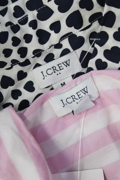 J Crew Womens Button Front Heart Striped Shirts White Pink Medium Large Lot 2