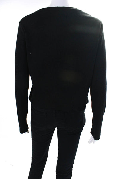 The Westside Womens Ribbed Knit Crew Neck Long Sleeve Tee T-Shirt Black Size L