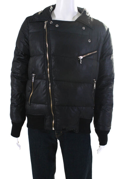 YSL Mens Hidden Hood Collared Long Sleeve Zip Up Puffer Jacket Black Size M