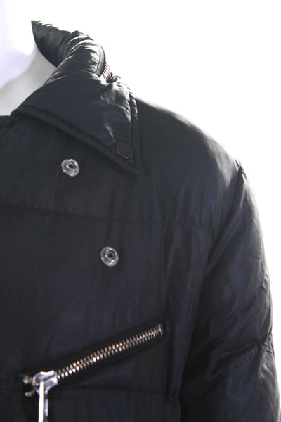 YSL Mens Hidden Hood Collared Long Sleeve Zip Up Puffer Jacket Black Size M