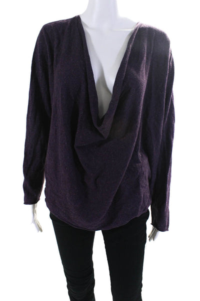 Eileen Fisher Womens Cotton Blend Draped Pullover Knit Blouse Top Purple Size M