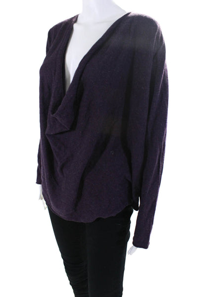 Eileen Fisher Womens Cotton Blend Draped Pullover Knit Blouse Top Purple Size M