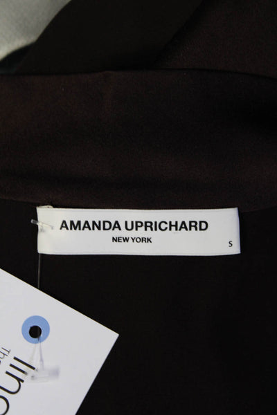 Amanda Uprichard Women's Long Sleeve V-Neck Tie Collar Blouse Brown Size S