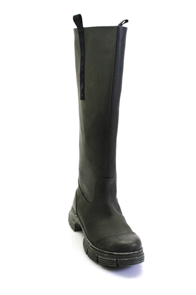 Ganni Womens Recycled Rubber Knee-High Low Heeled Rain Boots Army Green Size 11
