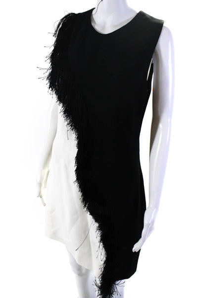 Cushnie Et Ochs Womens Colorblock Fringe Sleeveless Dress Black White Size 8