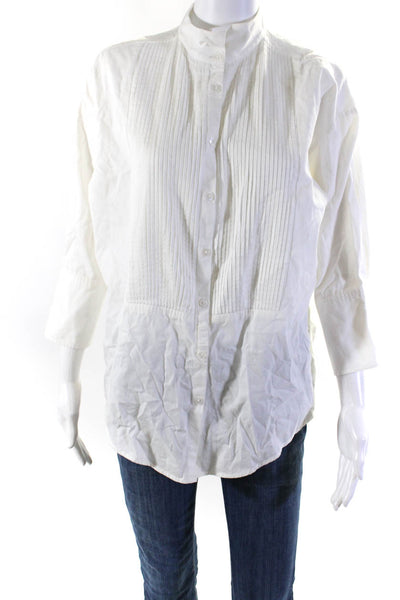 Elizabeth and James Womens Half Button Down Shirt White Cotton Size Extra Small