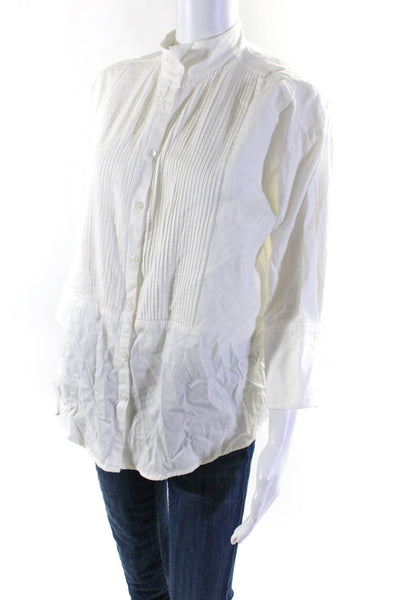 Elizabeth and James Womens Half Button Down Shirt White Cotton Size Extra Small