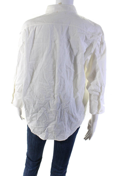 Elizabeth and James Womens Half Button Down Shirt White Cotton Size Extra Small