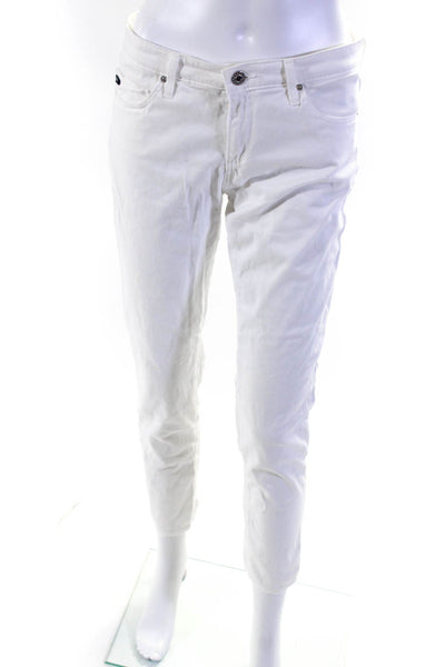 AG Adriano Goldschmied Womens Cotton Button Straight Leg Pants White Size EUR28