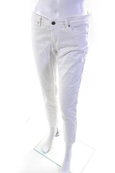 AG Adriano Goldschmied Womens Cotton Button Straight Leg Pants White Size EUR28