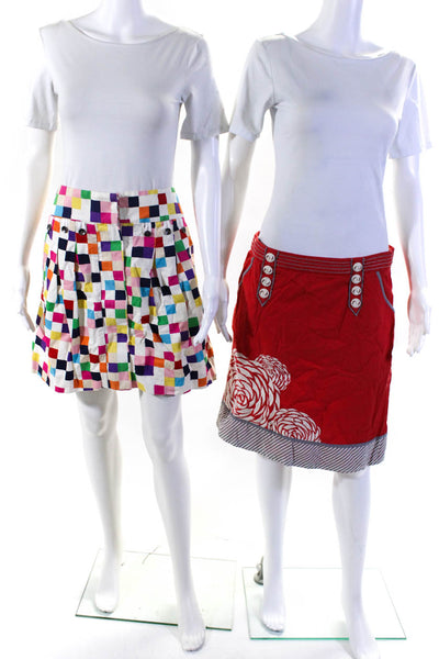 Odille Floreat Womens Checkerboard Embroidered Mini Skirt Size 10 12 Lot 2