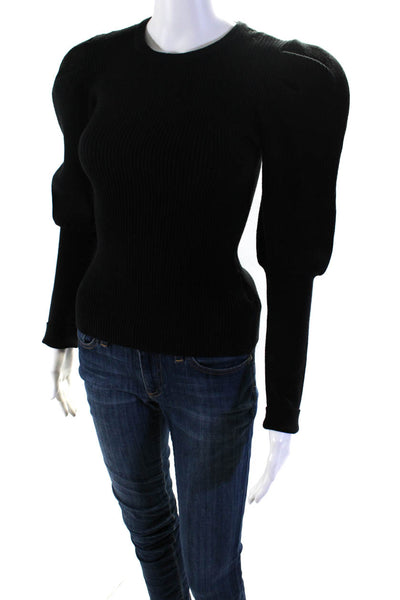 Jonathan Simkhai Women's Round Neck Long Sleeves Ribbed Sweater Black Size XS