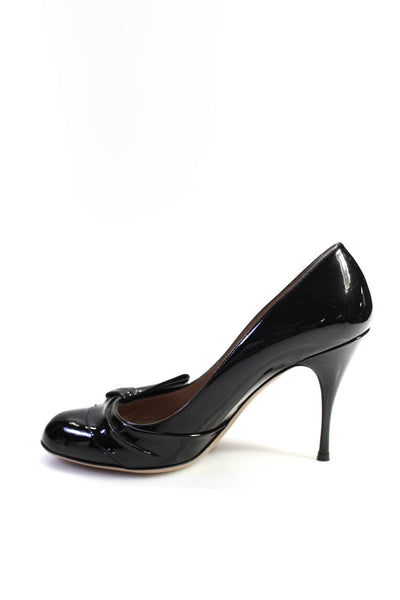 Valentino Garavani Womens Stiletto Patent Leather Bow Pumps Black Size 39.5