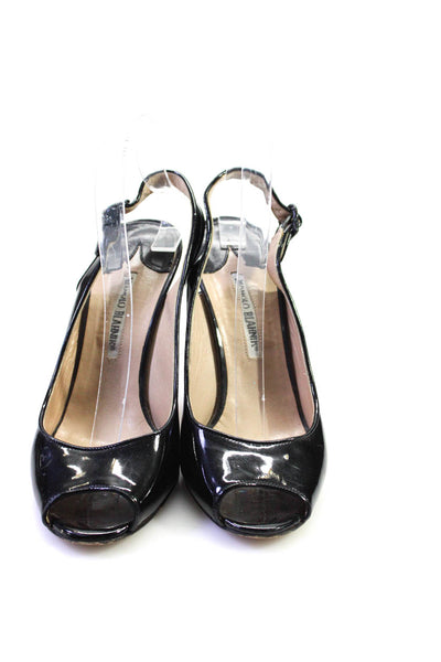 Manolo Blahnik Womens Stiletto Slingback Peep Toe Pumps Black Patent Size 39.5