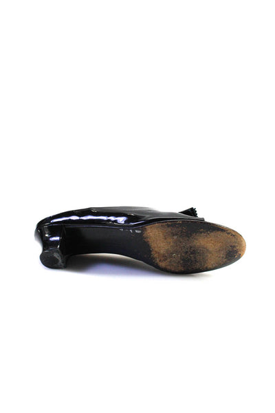 Salvatore Ferragamo Womens Grosgrain Bow Patent Slide Sandals Black Size 9B