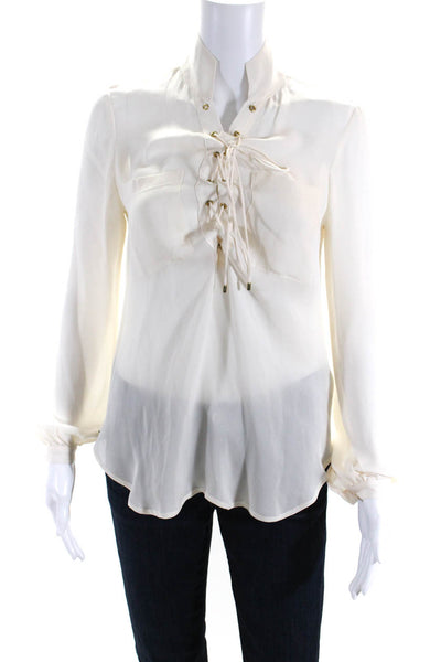 Haute Hippie Womens Silk Lace Up Collared Blouse White Size Extra Small