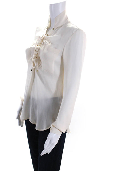 Haute Hippie Womens Silk Lace Up Collared Blouse White Size Extra Small