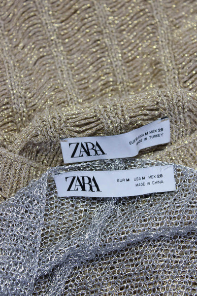 Zara Women's Turtleneck Long Sleeves Distress Sweater Gold Size M Lot 2