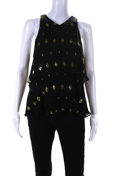 ALC Women's V-Neck Sleeveless Black Gold Ruffle Tank Top Size 6