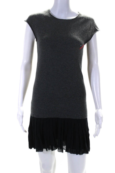 Iisli Womens Mixed Knit Cap Sleeve Drop Waist Sweater Dress Gray Navy Size Small