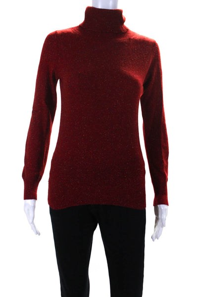 Katayone Adeli Womens Speckled Thin Knit Turtleneck Sweater Red Wool Size Small