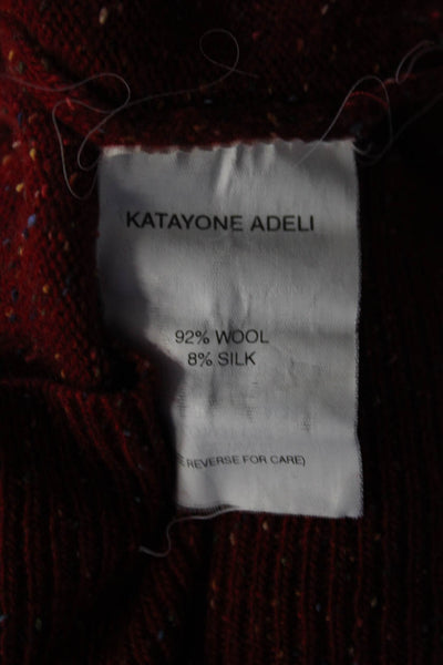 Katayone Adeli Womens Speckled Thin Knit Turtleneck Sweater Red Wool Size Small