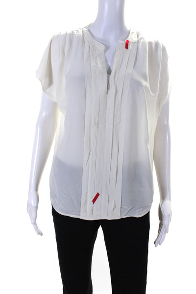 Joie Womens Short Dolman Sleeve Pleated Y Neck Top Blouse White Silk Size Small